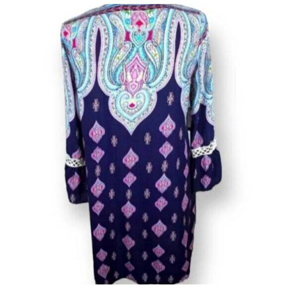 UMGEE USA BLUE & PINK BOHO-INSPIRED VNECK DRESS SZ.S EUC. - Picture 5 of 7